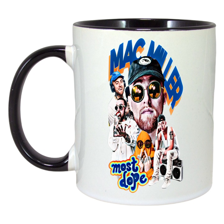Cana Mac Miller - Most Dope stil colaj, Cri-Flo, Ceramica, 330ml. Maner si interior Negru