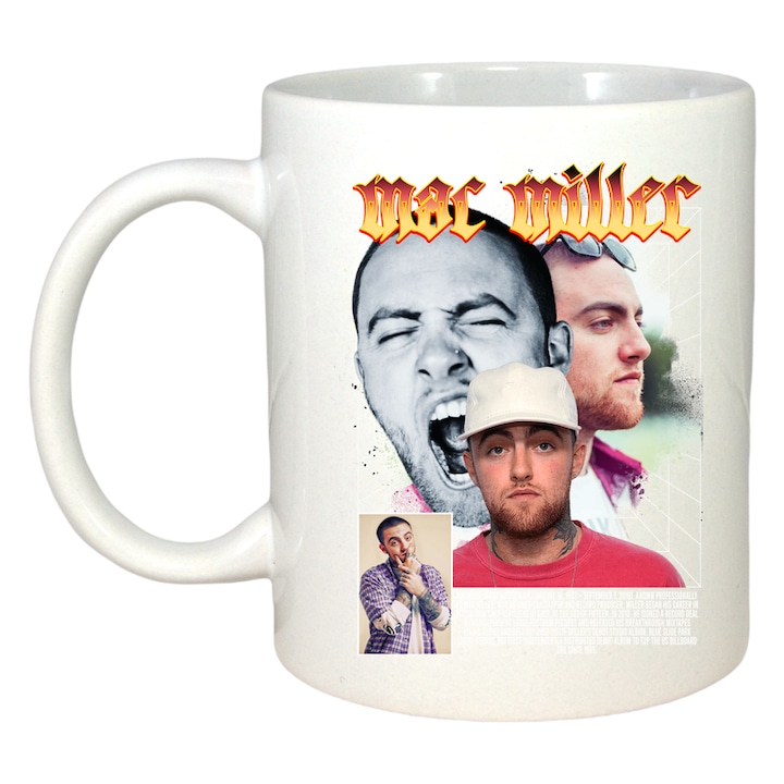 Cana Mac Miller - Colaj fete alb-rosu, Cri-Flo, Ceramica, 330ml. Maner si interior Alb