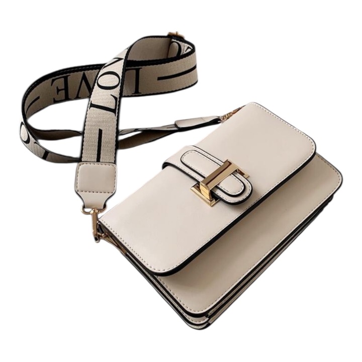 Bézs színű táska, állítható pánttal, 3 rekesszel, 20x7x13 cm