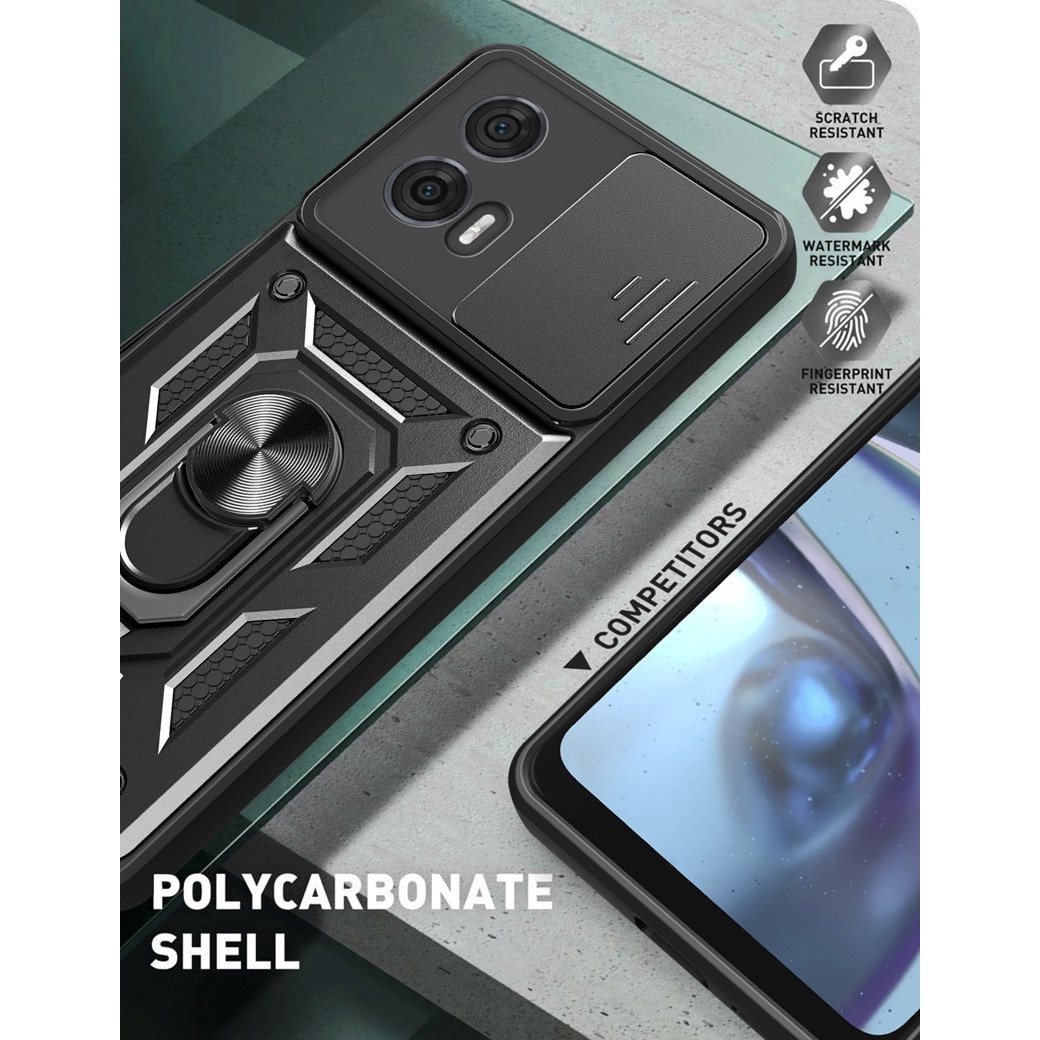 Husa telefon, pentru Motorola Edge 50 Fusion, Capac de obiectiv al camerei glisante, inel rotativ 360°, Negru
