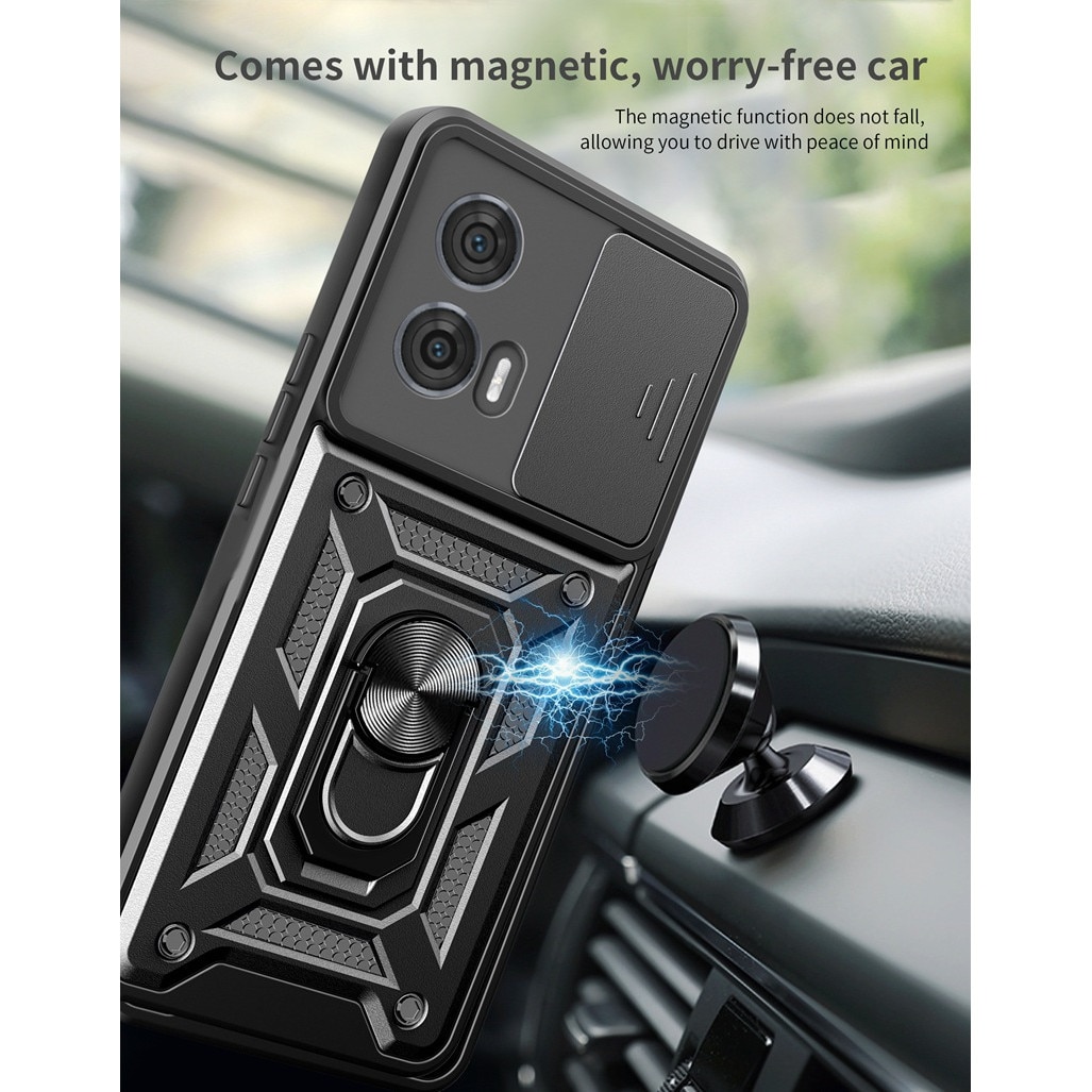 Husa telefon, pentru Motorola Edge 50 Fusion, Capac de obiectiv al camerei glisante, inel rotativ 360°, Negru