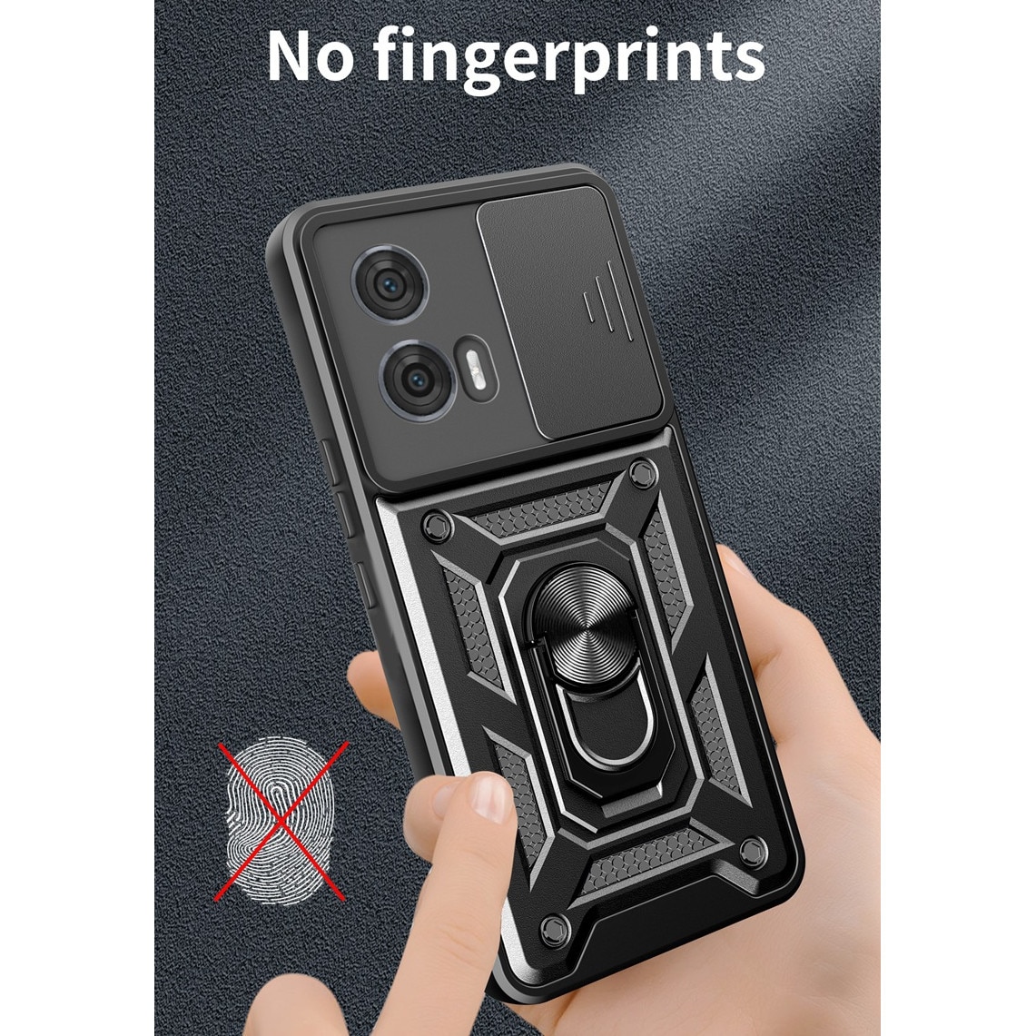 Husa telefon, pentru Motorola Edge 50 Fusion, Capac de obiectiv al camerei glisante, inel rotativ 360°, Negru