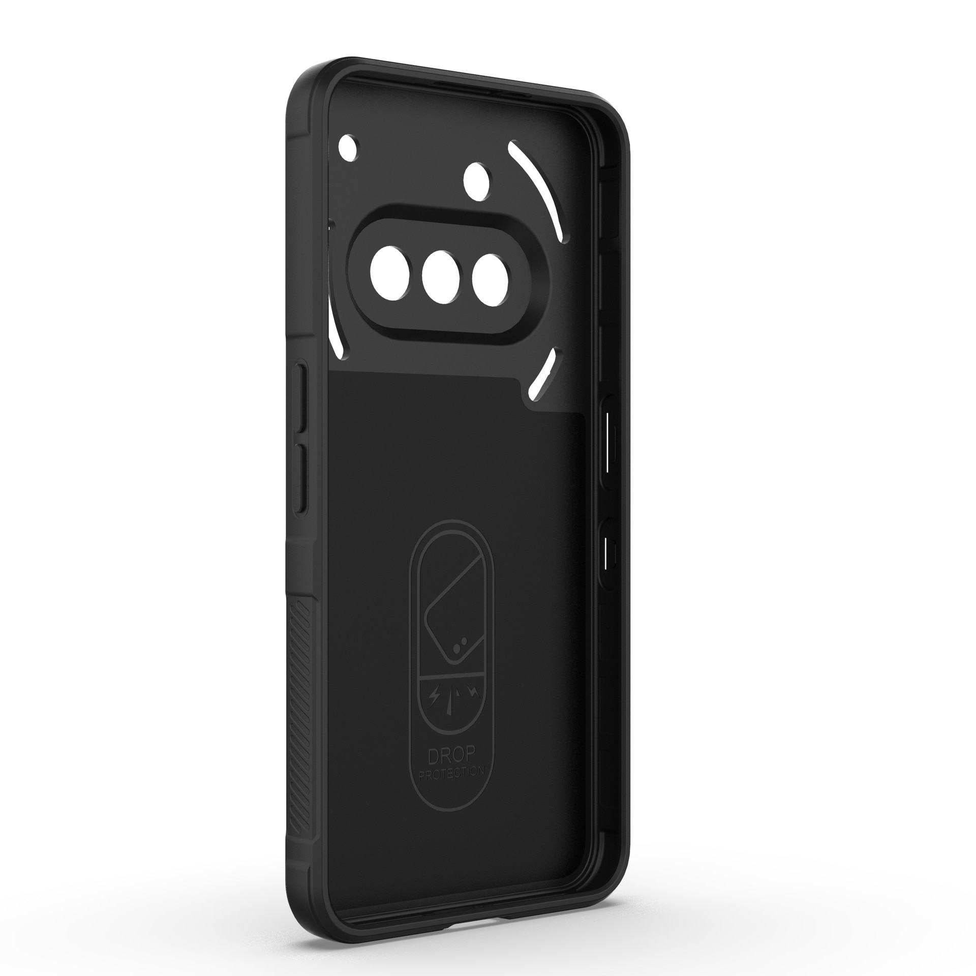 Husa telefon, pentru Nothing Phone (3a), Heavy Duty 3D cu dungi senzoriale Soft Silicone Full Portection Rezistent la socuri, Negru intens