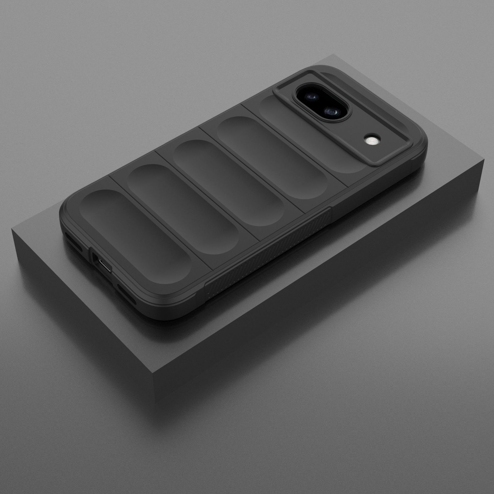 Husa telefon, pentru Google Pixel 8a 5G, Heavy Duty 3D cu dungi senzoriale Soft Silicone Full Portection Rezistent la socuri, Negru intens