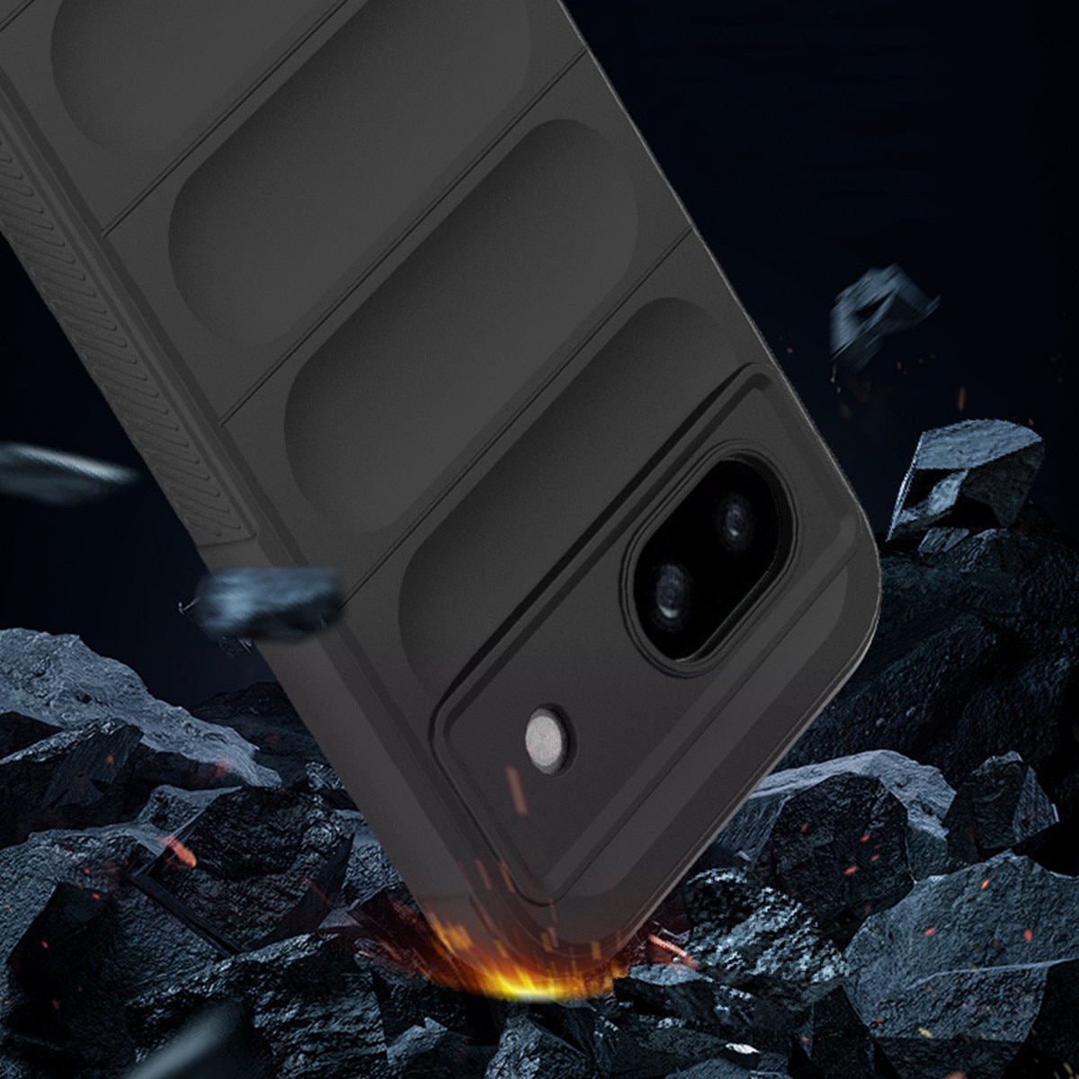 Husa telefon, pentru Google Pixel 8a 5G, Heavy Duty 3D cu dungi senzoriale Soft Silicone Full Portection Rezistent la socuri, Negru intens