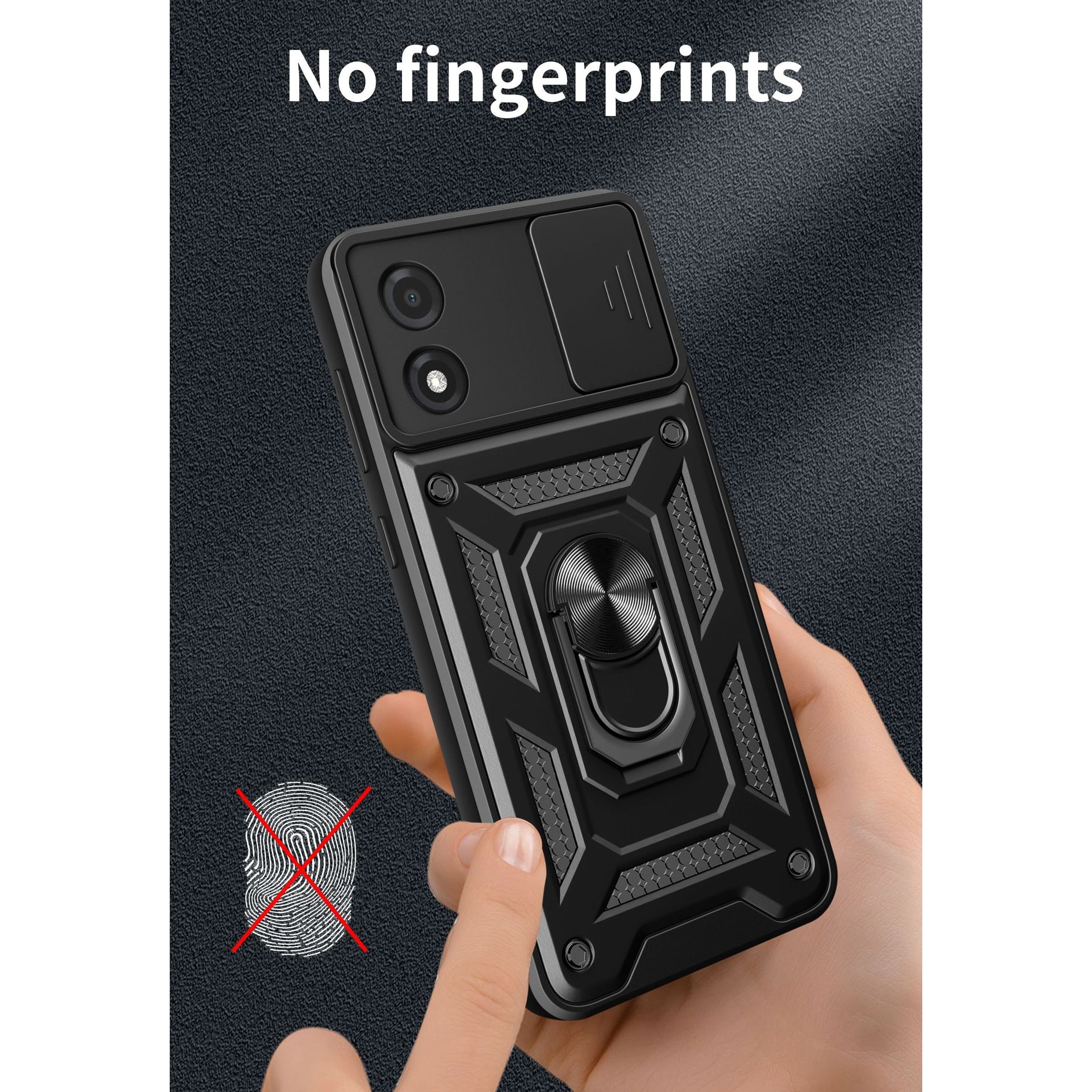 Husa telefon, pentru Motorola E13 4G, Capac de obiectiv al camerei glisante, inel rotativ 360°, Negru