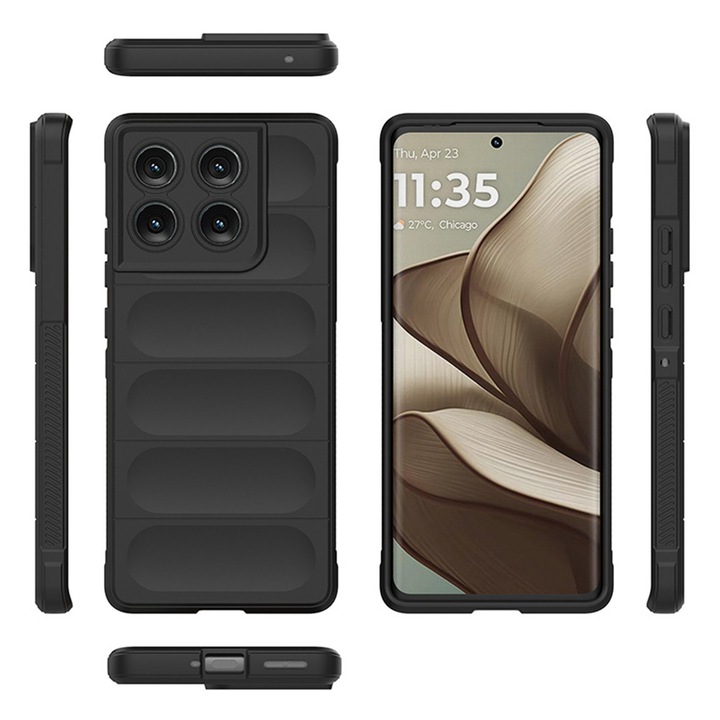 Husa telefon, pentru Motorola Edge 60 Fusion, Heavy Duty 3D cu dungi senzoriale Soft Silicone Full Portection Rezistent la socuri, Negru intens