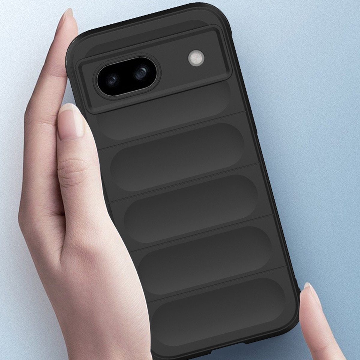 Husa telefon, pentru Google Pixel 8a 5G, Heavy Duty 3D cu dungi senzoriale Soft Silicone Full Portection Rezistent la socuri, Negru intens