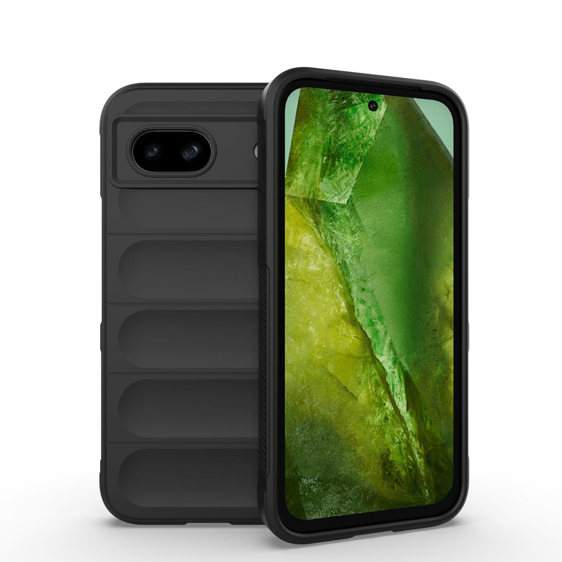 Husa telefon, pentru Google Pixel 8a 5G, Heavy Duty 3D cu dungi senzoriale Soft Silicone Full Portection Rezistent la socuri, Negru intens
