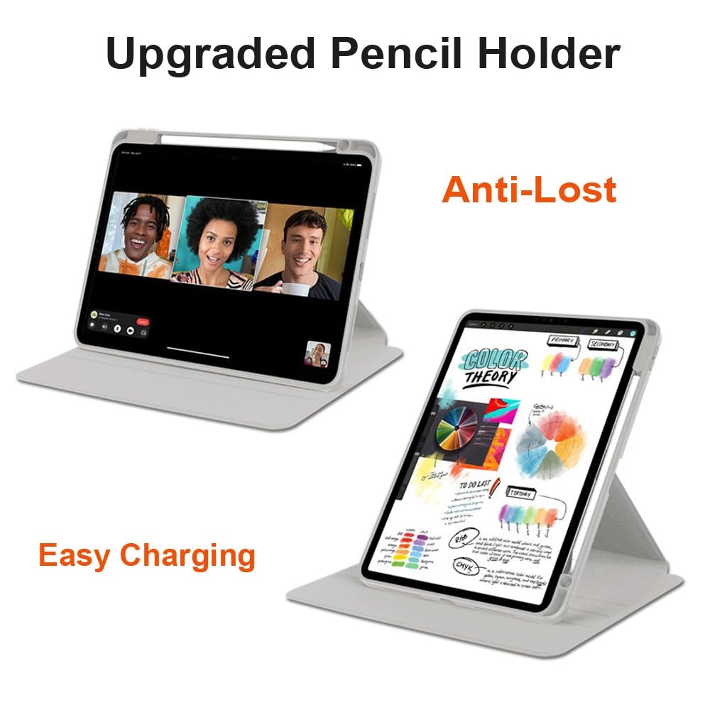 Husa tableta, pentru Redmi Pad SE 8.7 Inch, Casa de protectie pentru tablete cu slot pentru stilou, acrilic 360 ° design rotativ, trezire automata / somn, Gri transparent