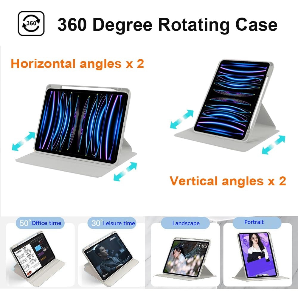 Husa tableta, pentru Redmi Pad SE 8.7 Inch, Casa de protectie pentru tablete cu slot pentru stilou, acrilic 360 ° design rotativ, trezire automata / somn, Gri transparent