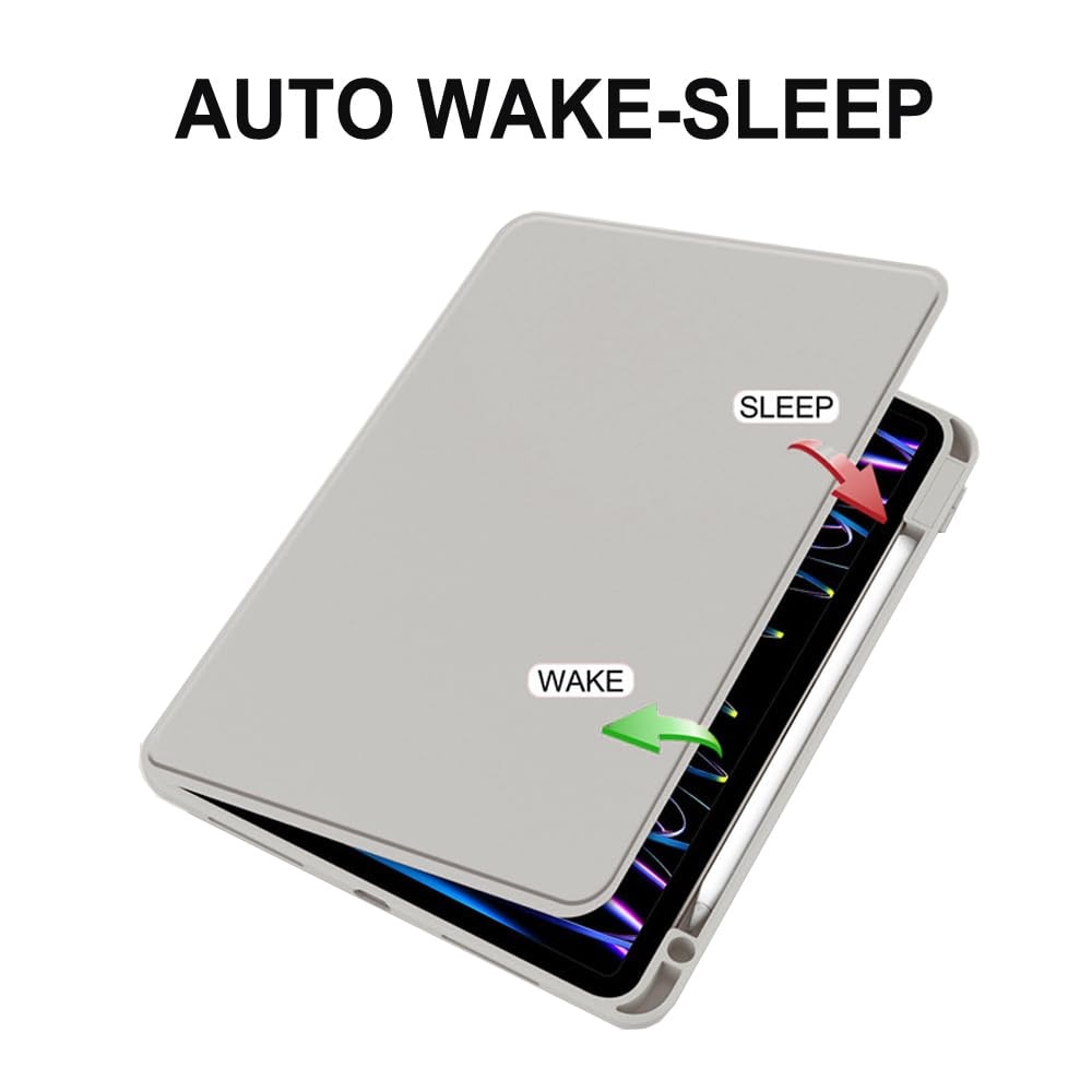 Husa tableta, pentru Redmi Pad SE 8.7 Inch, Casa de protectie pentru tablete cu slot pentru stilou, acrilic 360 ° design rotativ, trezire automata / somn, Gri transparent
