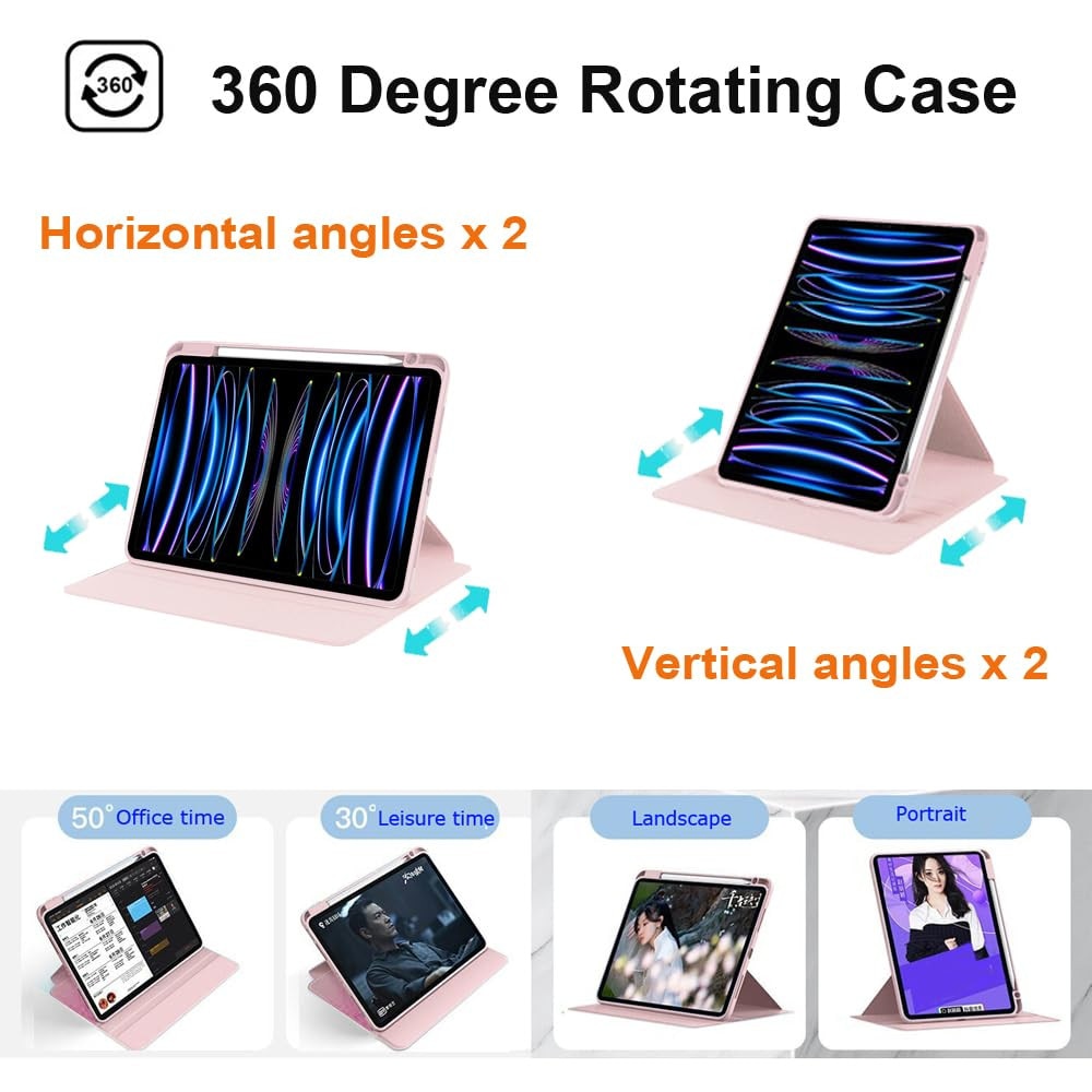 Husa tableta, pentru Samsung Galaxy Tab S6 Lite 2024, Casa de protectie pentru tablete cu slot pentru stilou, acrilic 360 ° design rotativ, trezire automata / somn, Roz transparent