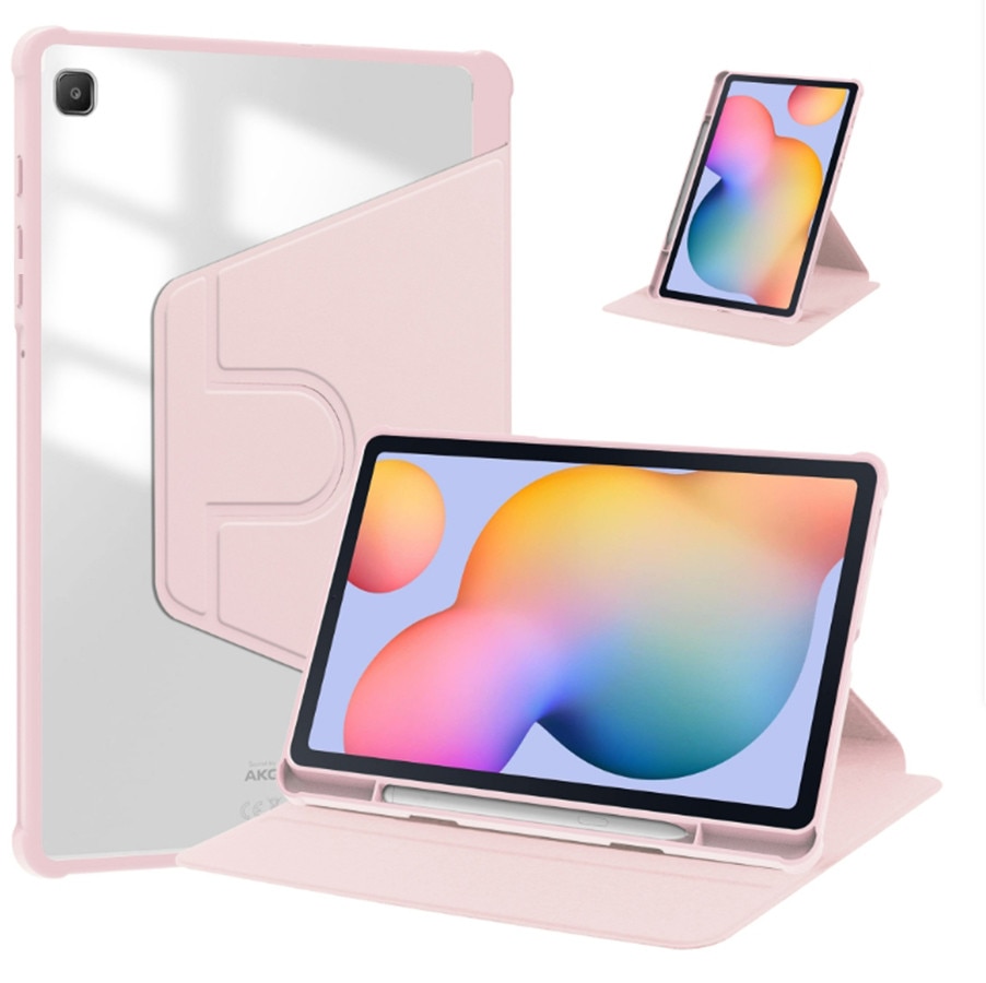 Husa tableta, pentru Samsung Galaxy Tab S6 Lite 2024, Casa de protectie pentru tablete cu slot pentru stilou, acrilic 360 ° design rotativ, trezire automata / somn, Roz transparent