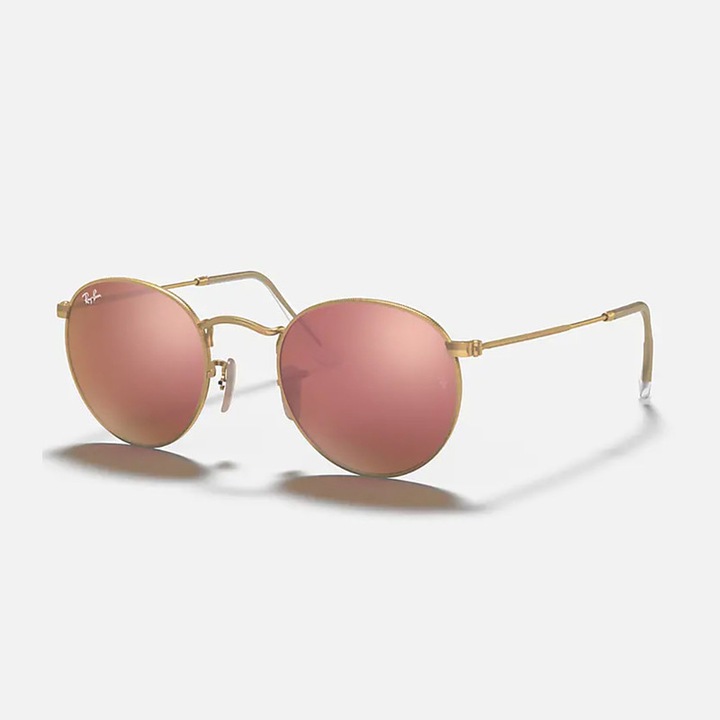 Ochelari de soare Ray-Ban RB3447, Retro Classic Forma rotunda, Auriu, Roz oglinda