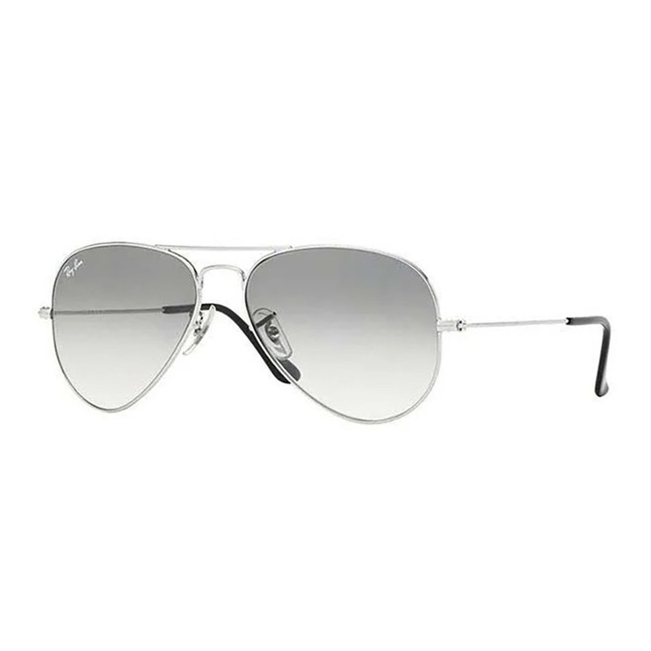 Ochelari de soare Ray-Ban RB3025, forma clasica Aviator, argintii, gri degrade