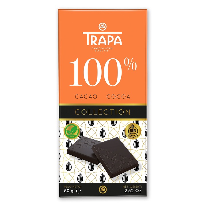 Шоколад Trapa, КЕТО, 100% какао, 80 гр