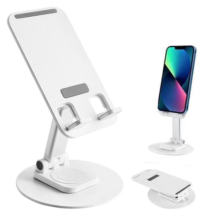 Digital One SP00994 telefontartó, íróasztalhoz, asztalhoz, 360°-ban forgatható, univerzális, fehér, dőlésszögállítás