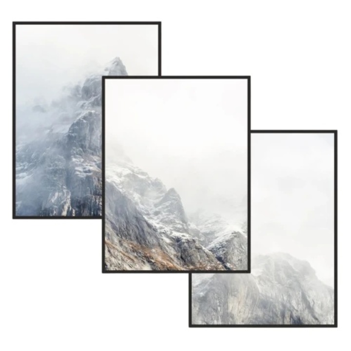 Set tablouri, Naklejkomania, 3x30x40cm, rame negre