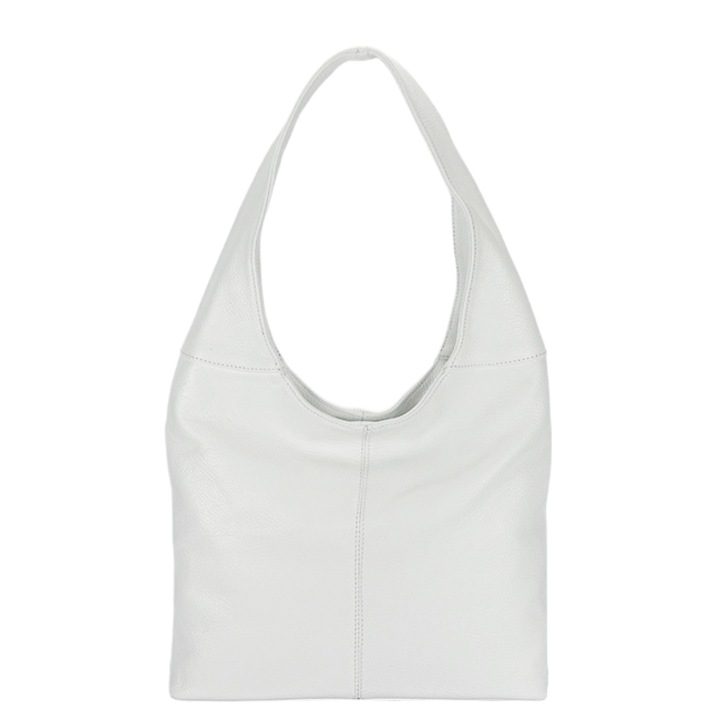 Geanta din piele naturala 8924 127, Alb, 27x33x12