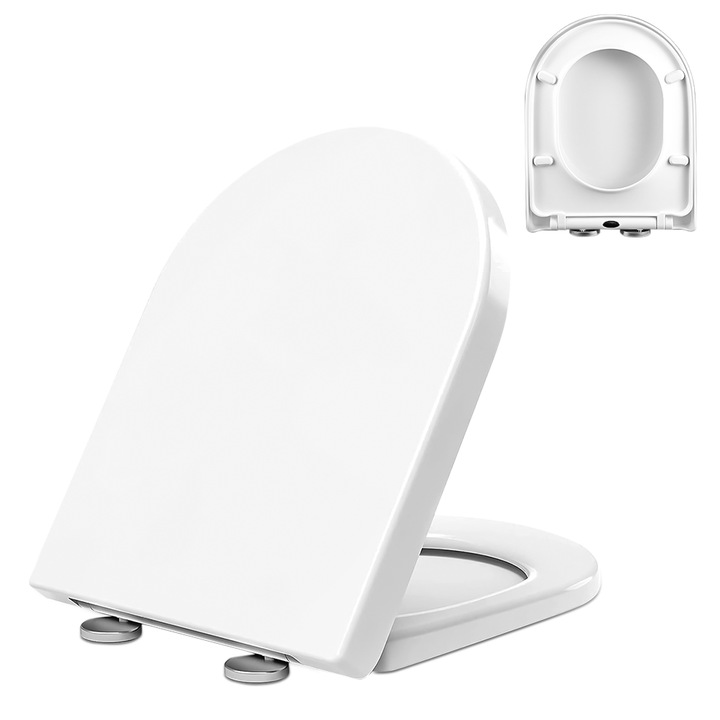 Тоалетна чиния с плавно затваряне, Ultrixe, Тоалетна чиния за баня, Издръжлива, U-образна, 45 x 36,5 см, Лесна за монтаж, Бяла