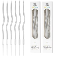 Set de 12 Lumanari Spiralate pentru Tort, design metalic, biodegradabile, Argintiu