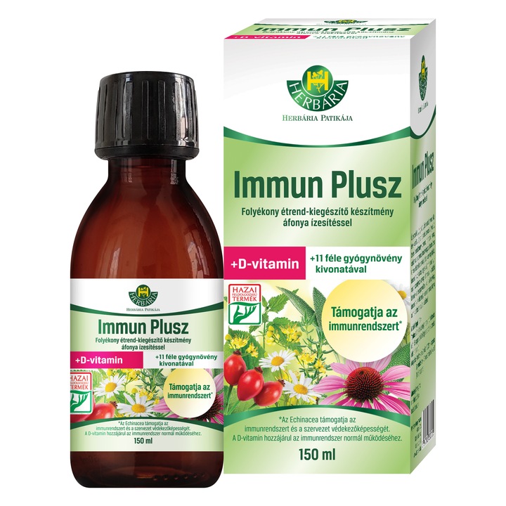 Immun Plusz folyékony étrend-kiegészítő készítmény áfonya ízesítéssel, 150 ml