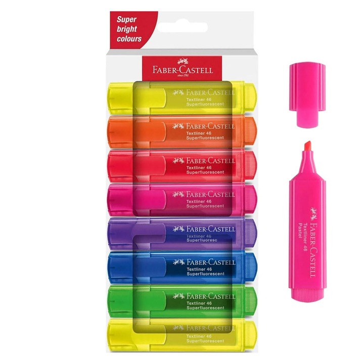 Set evidentiatoare de culori fluo faber castell - 8buc