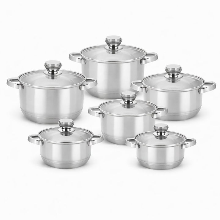 Masterpan, Set de oale din otel inoxidabil 12 buc, cu capac ignifug MP-5113