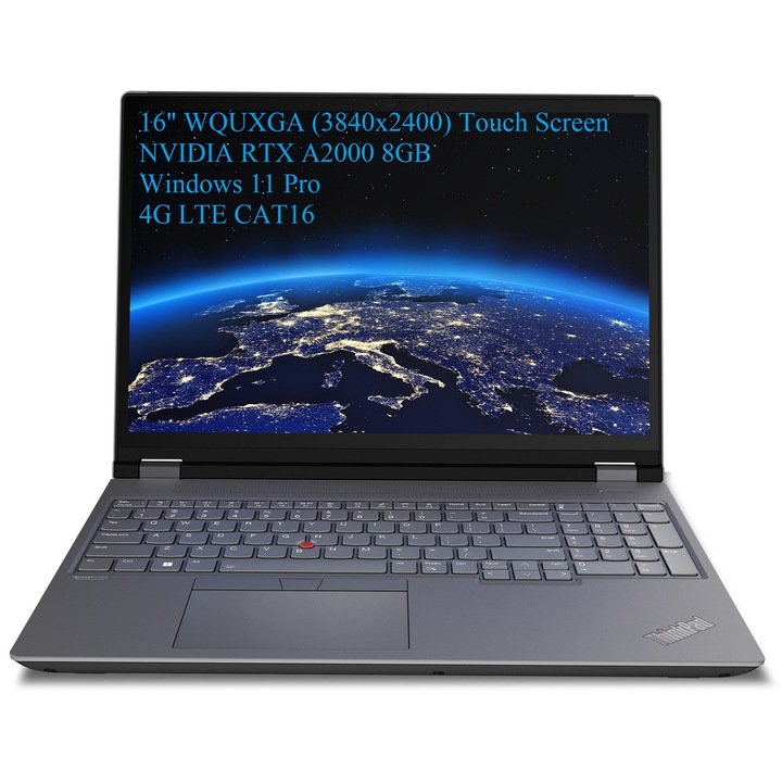 Лаптоп Lenovo ThinkPad P16 Gen 1 (Intel), 16" WQUXGA (3840x2400) OLED 400nits Touch Screen, Intel Core i7-12850HX 16-core, 64 GB DDR5, 2 x 1TB SSD m2 PCIe, NVIDIA RTX A2000 8GB GDDR6, Windows 11 Pro, Grey (Top), Black (Bottom), SIM Card Slot, 4G LTE CAT16
