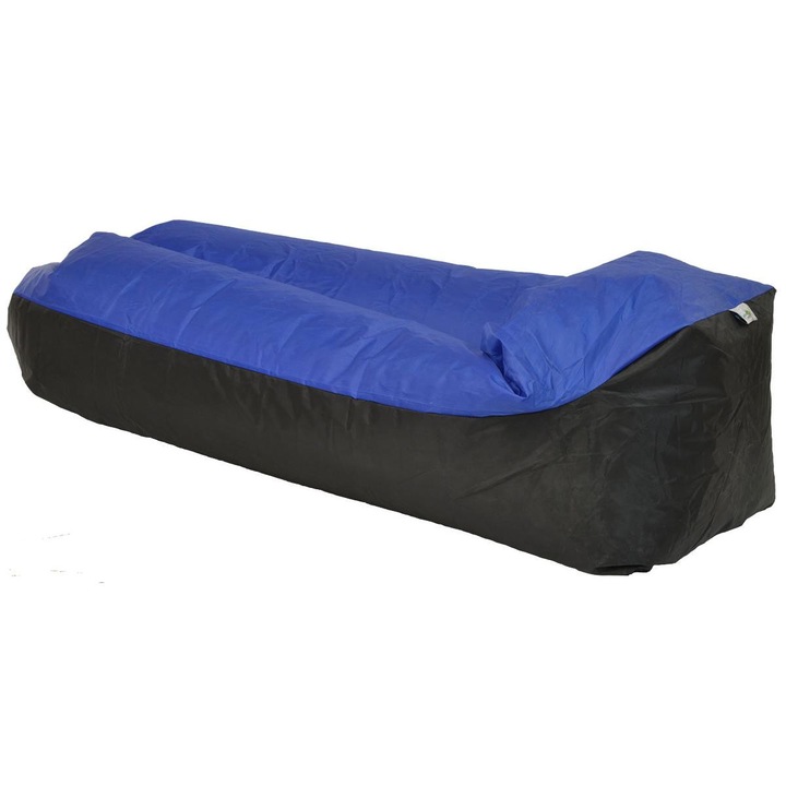 Saltea gonflabila pentru plaja cu pliere rapida, maxim 180kg, 180x70x50 cm, bleumarin si negru