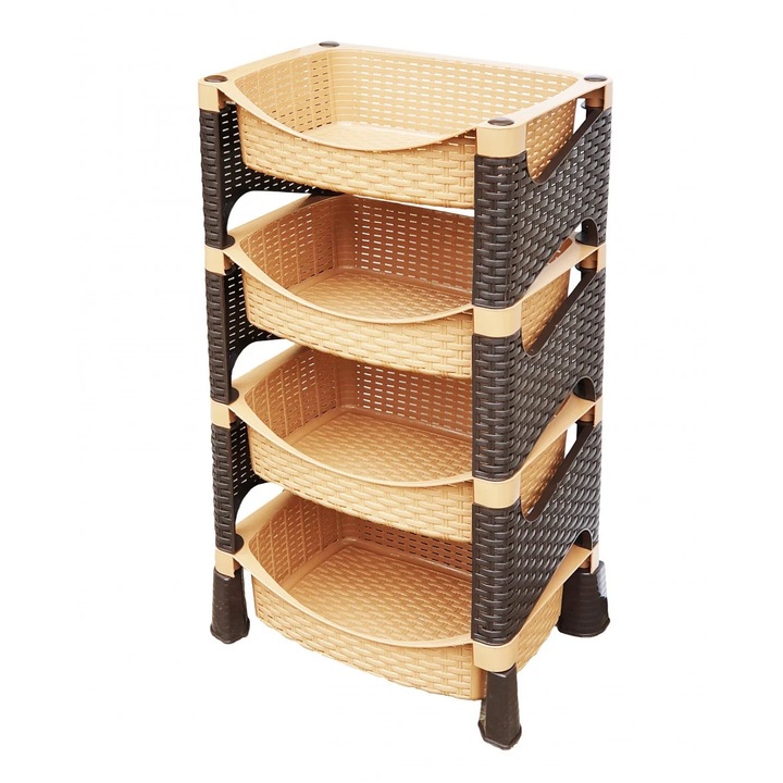 Etajera universala bucaterie, Galaxy, aspect ratan, maro