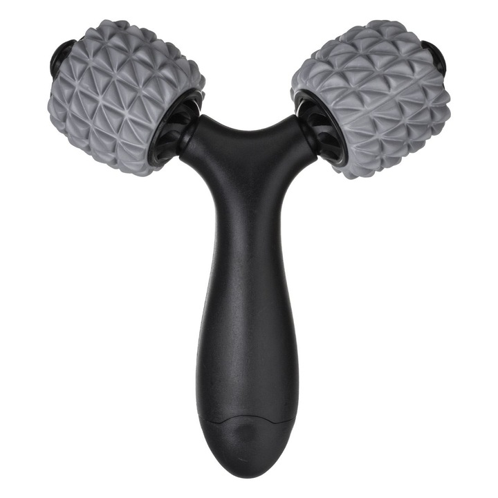 Roller rola neagra gri cu 2 capete pentru masaj 16x6x19cm