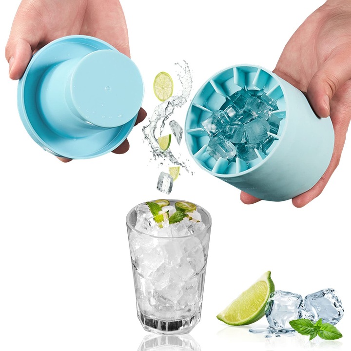 Cresitch Tava Pentru Cuburi De Gheata Din Silicon, Recipient Pentru Cuburi De Gheata, Tava Pentru Cuburi De Gheata, Galeata Pentru Gheata, Forma Pentru Cuburi De Gheata Cu Capac, Cupa Pentru Aparat De Gheata - Galeata Pentru Gheata (Albastru, 8.5X9X8