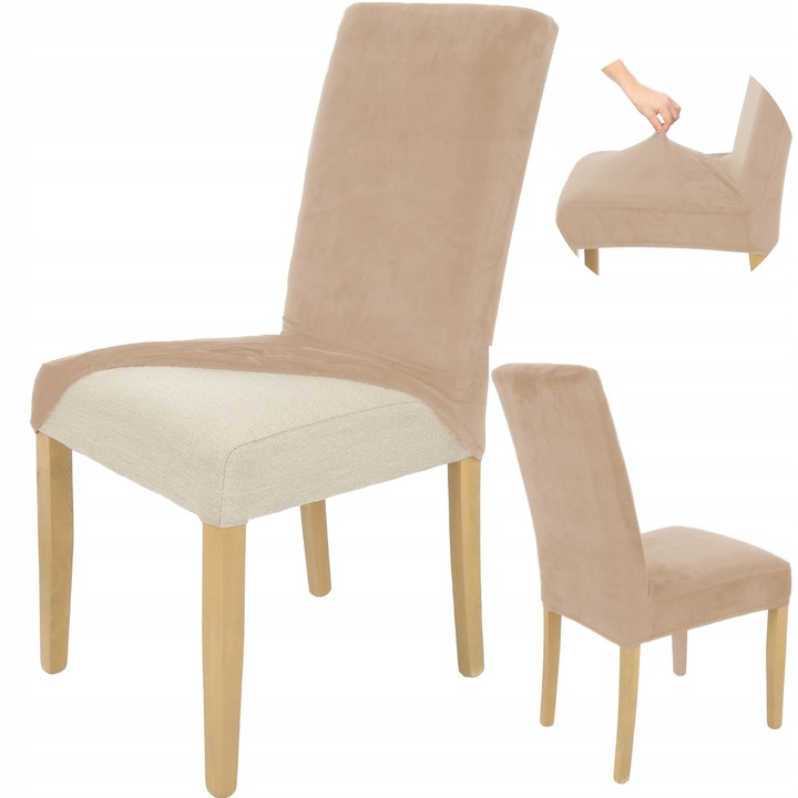 Husa pentru scaun, Imbraca mobila, Material: imitatie velur, Elastic, Usor de curatat, Gros, 51 x 40 x 45 cm, Cappuccino bej