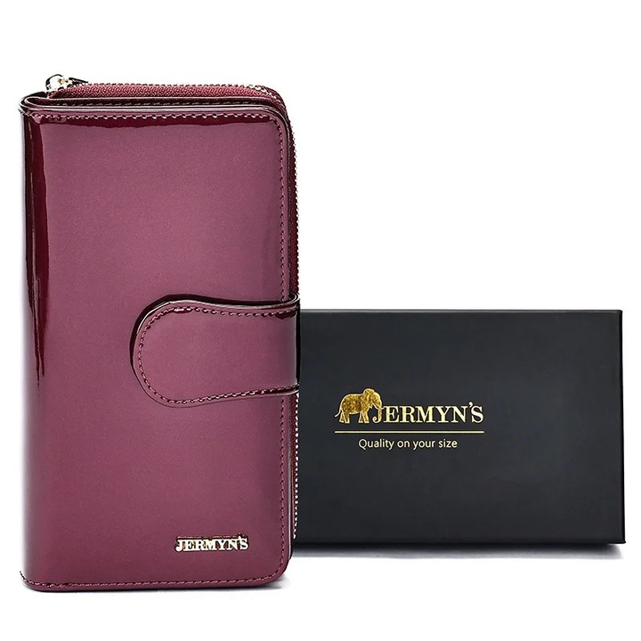 Portofel dama, piele naturala, JERMYN'S Roma, elegant, mov lacuit