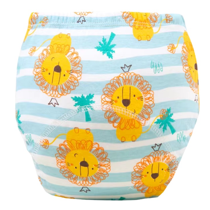 Chiloti de antrenament olita, Reutilizabili, 100% Bumbac, Cu strat antiscurgere, Puternic absorbanti, Albastru cu lei, L(12-18kg)