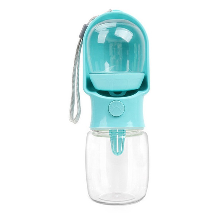 Шише за вода за кучета с контейнер за храна, преносимо, синьо