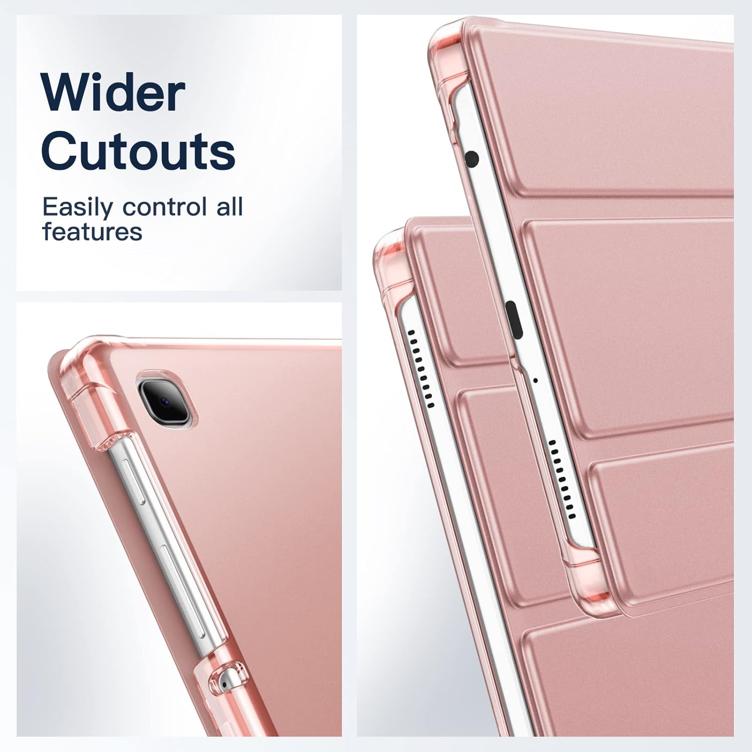 Husa Slim Magnetica Trifold pentru Samsung Galaxy Tab A7 Lite 8.7" (2021, SM-T220/T225/T227) – Protectie Completa, Inchidere Sigura, Spate Translucid, Stand Reglabil, Rose Gold