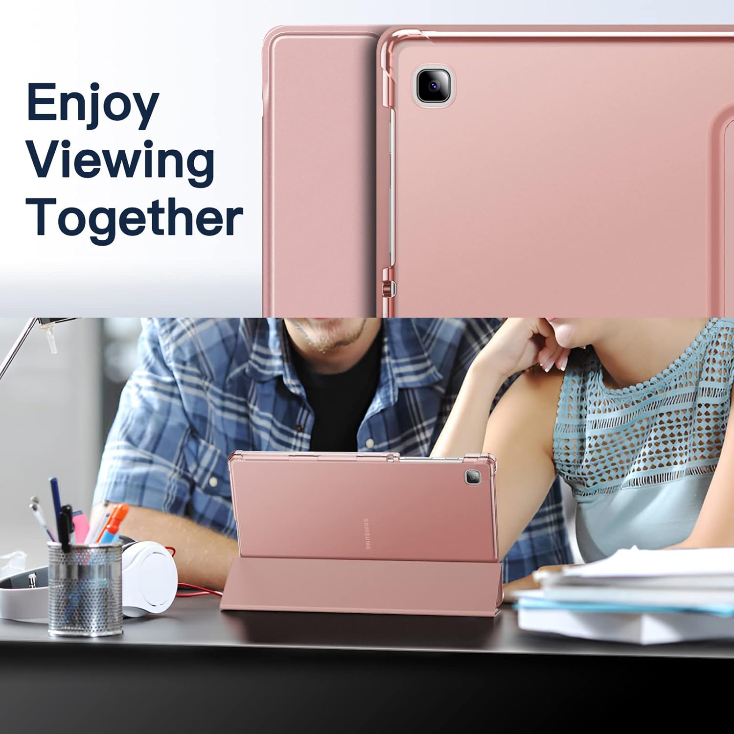 Husa Slim Magnetica Trifold pentru Samsung Galaxy Tab A7 Lite 8.7" (2021, SM-T220/T225/T227) – Protectie Completa, Inchidere Sigura, Spate Translucid, Stand Reglabil, Rose Gold