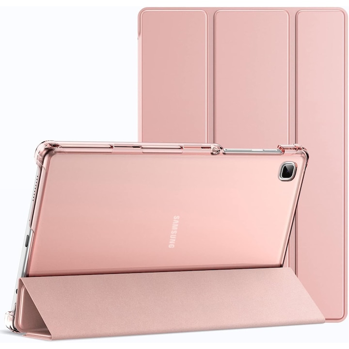 Husa Slim Magnetica Trifold pentru Samsung Galaxy Tab A7 Lite 8.7" (2021, SM-T220/T225/T227) – Protectie Completa, Inchidere Sigura, Spate Translucid, Stand Reglabil, Rose Gold
