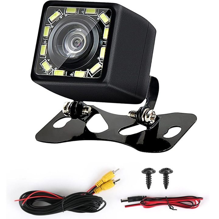 Camera Video auto Marsarier Rqiurpn, HD, 12 LED, unghi de filmare 170°, IP68, cu iluminare pentru mers inapoi spate, pentru vehicule 12V