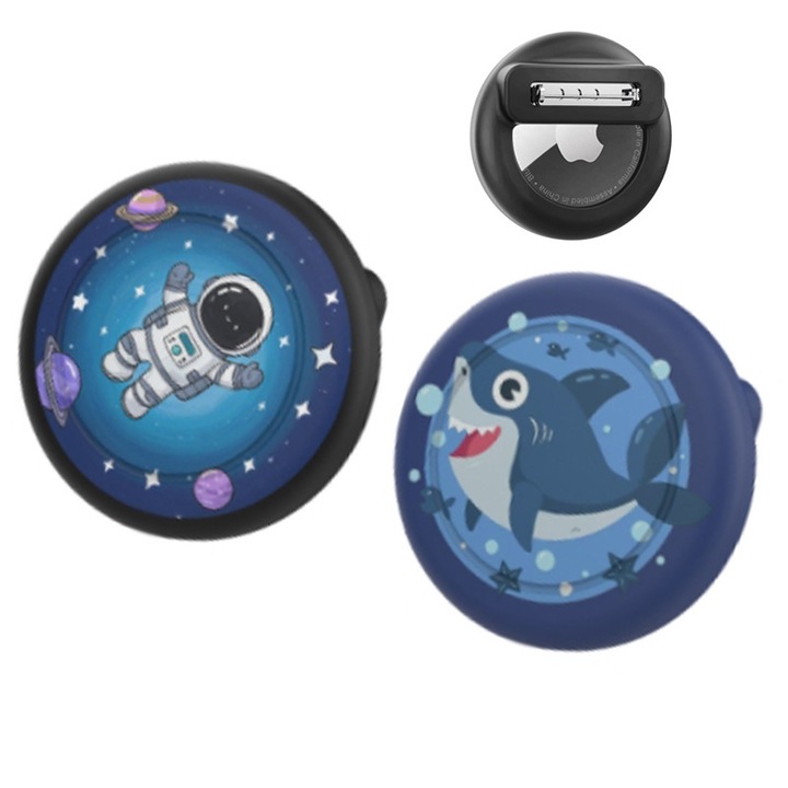 Set 2 huse pentru Apple AirTag, Silicon, brosa de desene animate，Albastru