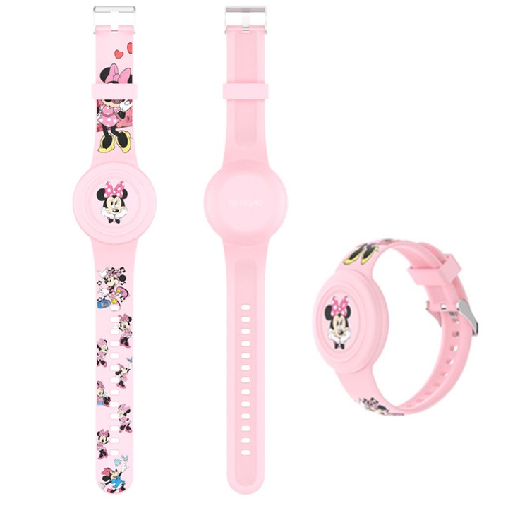 Защитна гривна за Airtag, дизайн с анимационен герой, SiliCon, розова (A01)