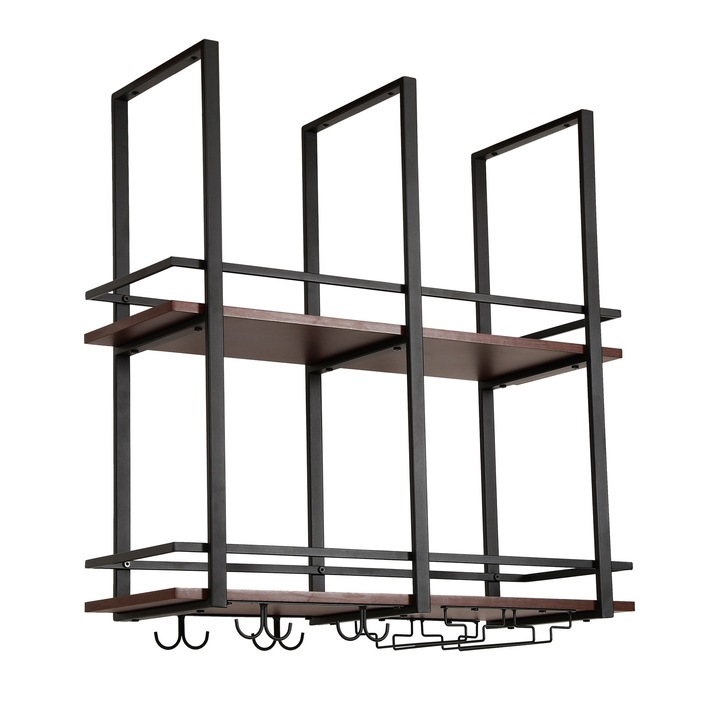 Raft, en.casa, Hubro, 80 x 30 x 84, 5 cm, metal, mdf, negru, efect lemn nuc, suspendat