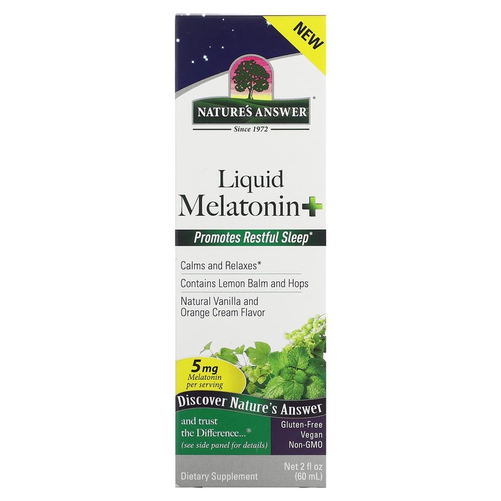 Melatonina lichida+, Nature's Answer, Crema naturala de vanilie si portocala, 5 mg, 60 ml