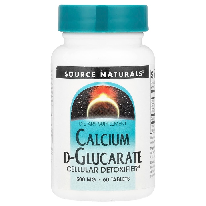 D-Glucarat de calciu, Source Naturals,, 1000 mg, 60 de comprimate, 500 mg per comprimat