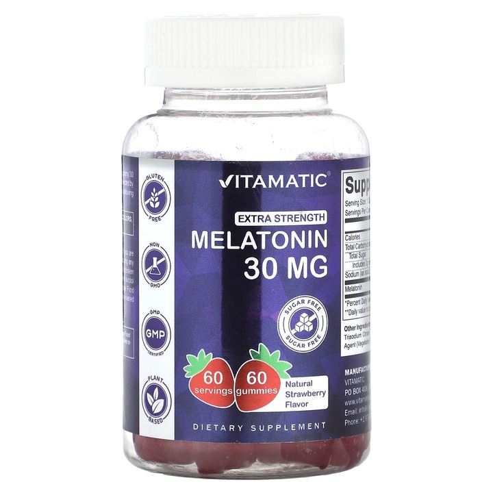 Melatonina Vitamatic 30 mg, jeleuri cu aroma de capsuni, 60 bucati, fara zahar, fara gluten