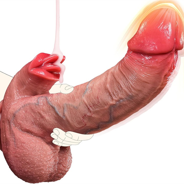 Реалистичен дилдо с дистанционно управление, със 7 режима на проникване, 10 режима на вибрация и нагряване, за стимулация на клитора и G-точка, USB зареждане, медицински силикон, водоустойчив, 25.7 см, естествена кожа