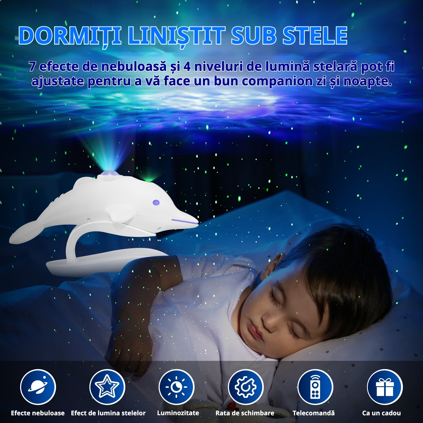 Proiector Stele Tavan Dolphin Galaxy pentru Dormitor, Lampa de